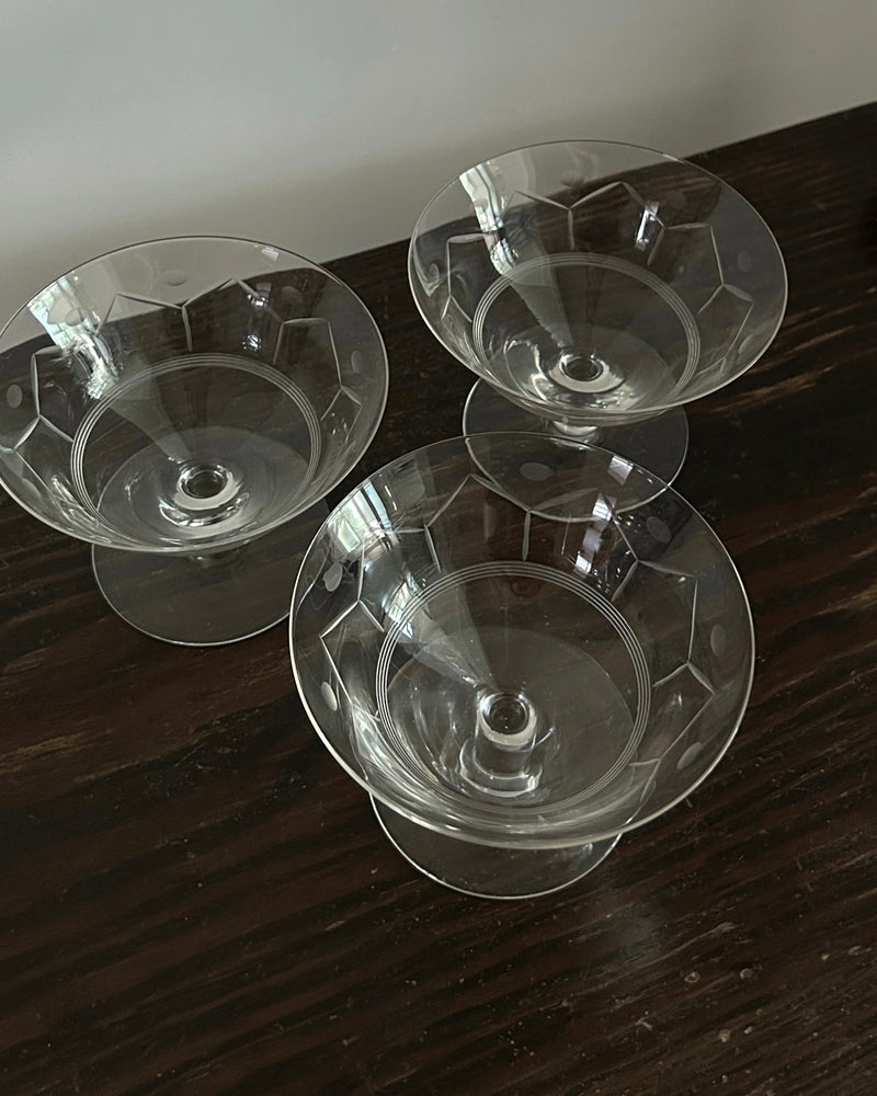 Trio of Etched Crystal Coupes