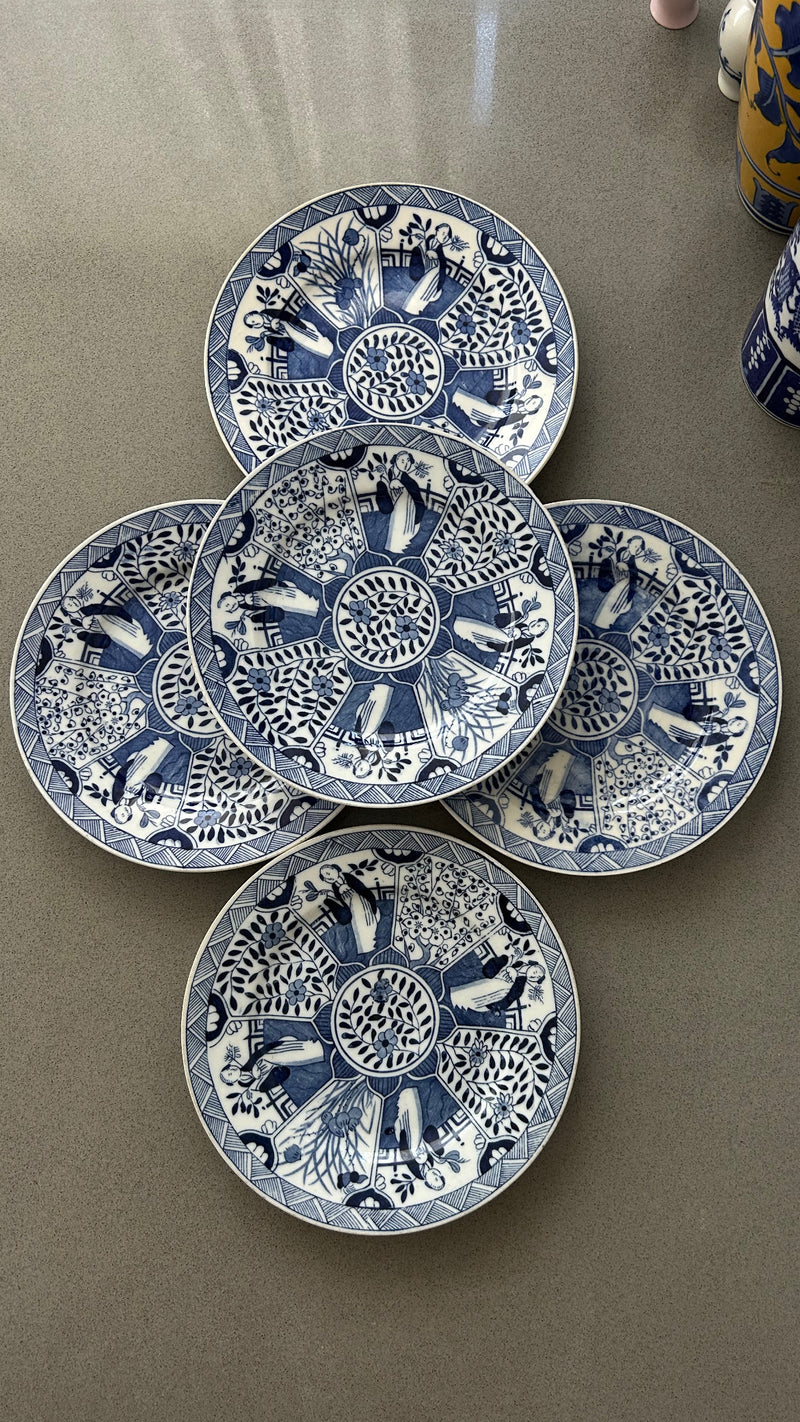Set of 5 Antique Chinoiserie Porcelain Plates