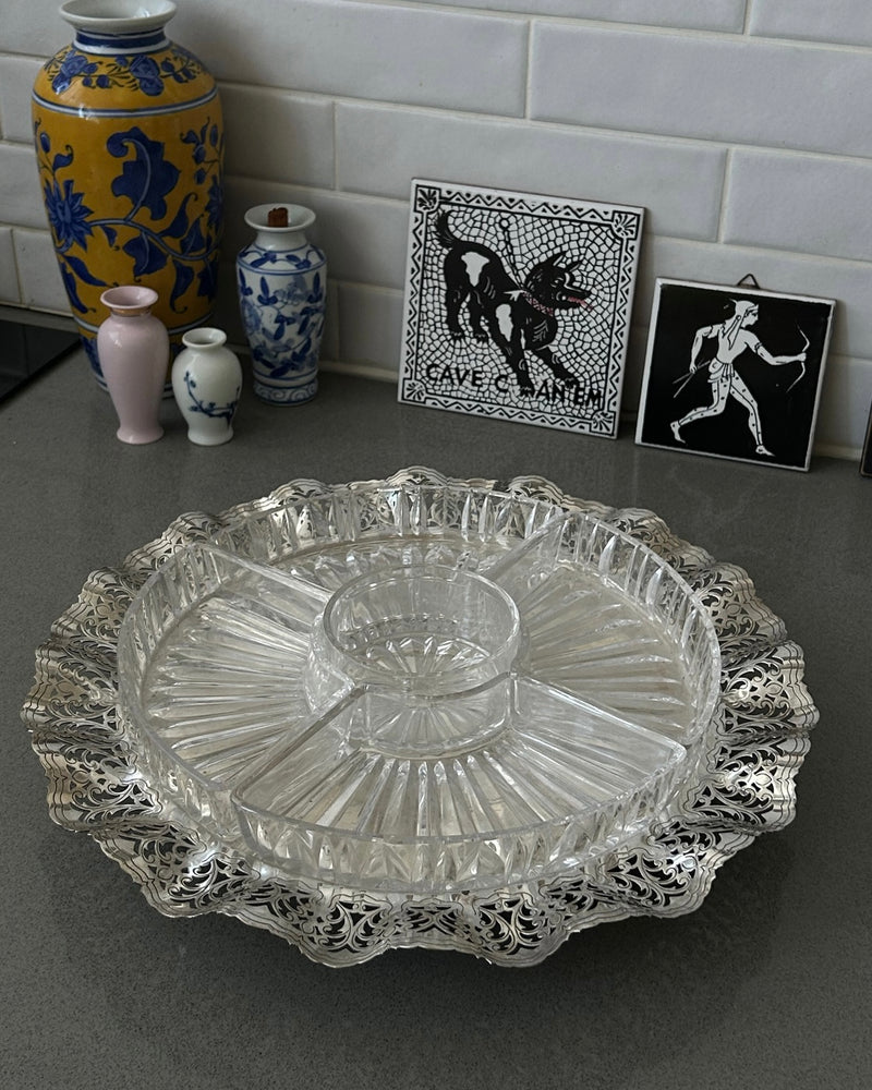 Large Serving Dish on Ornate Silver Plated Stand