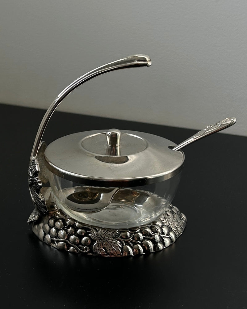 Silver Plated Jam/Sugar Jar with Grape Motif
