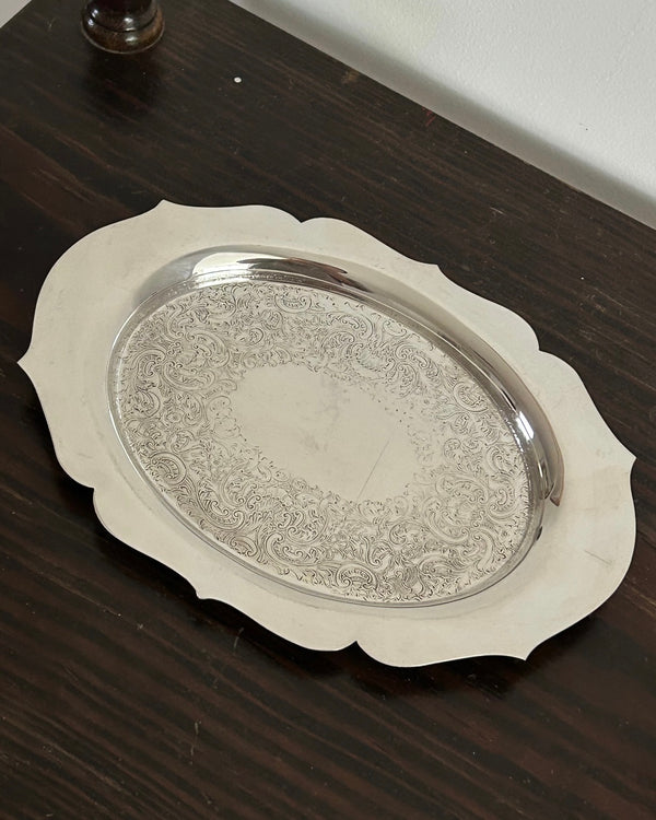 Silver Plated Oval Tray with Engraved Pattern