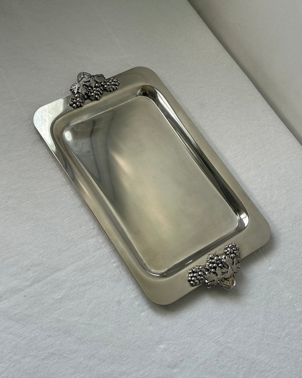 Silver Plated Tray with Grape Handles