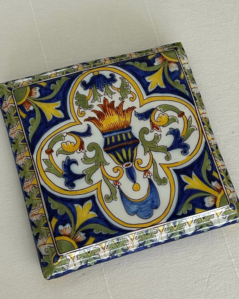 Rare French Hand Painted Faience Stand with Feet
