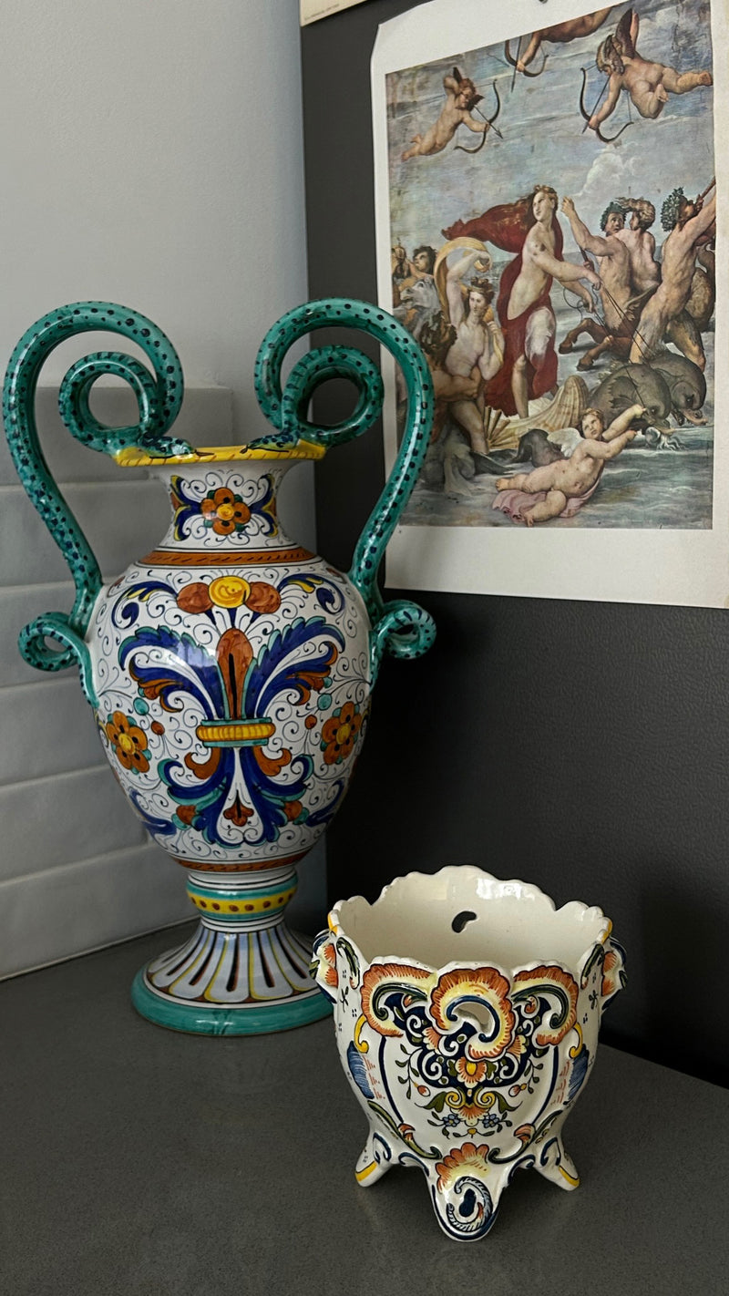 Rare Rouen Hand Painted Faience Cachepot