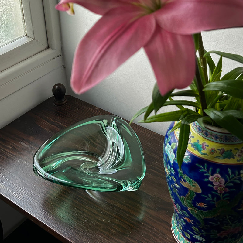 Val Saint Lambert Green Crystal Tray