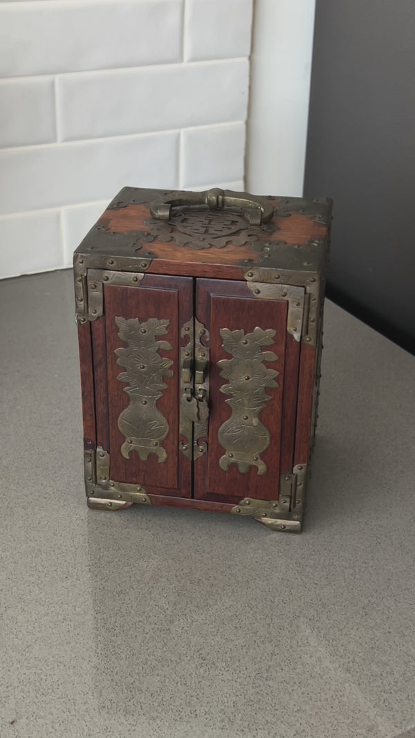 Antique Chinese Jewelry Box with Brass Hardware
